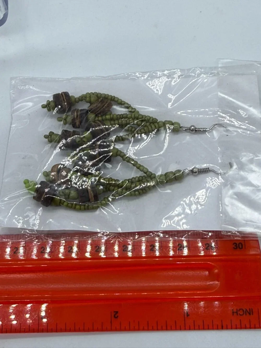 NWT Green Beaded Chandelier Dangle Earrings Boho